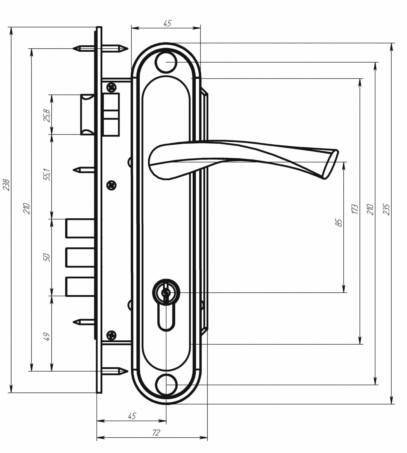 Ручка дверная на планке РФ1-85.02 (85 мм) хром