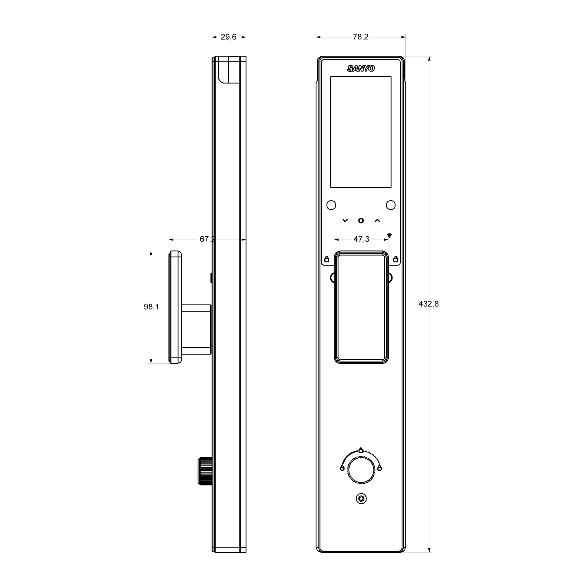 Электронный замок Sanyo D501 Tuya DM70 с WiFi, ручка скоба 1800 мм, черный 