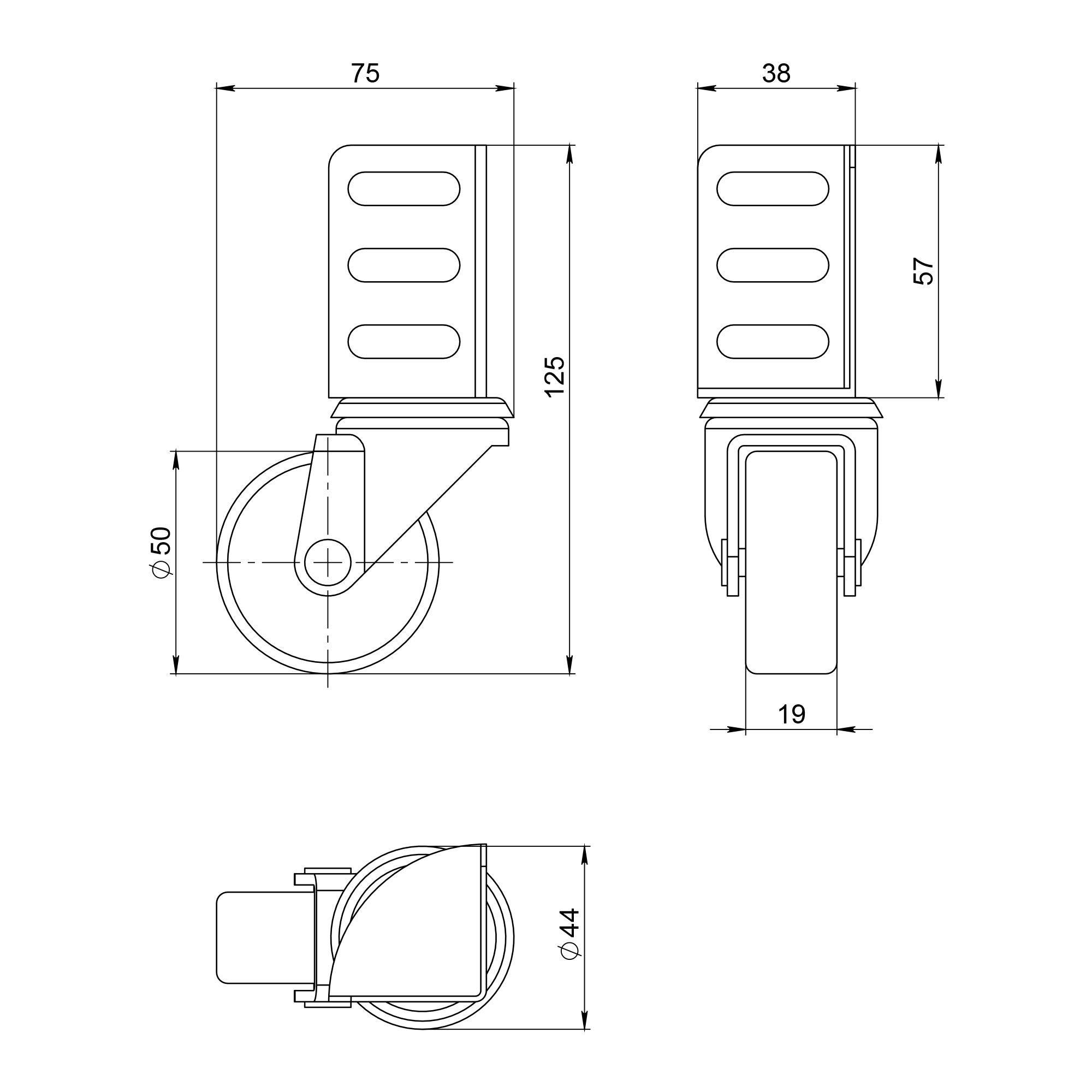 Опора колесная WL/B-50R/40kg резина, под винт М8