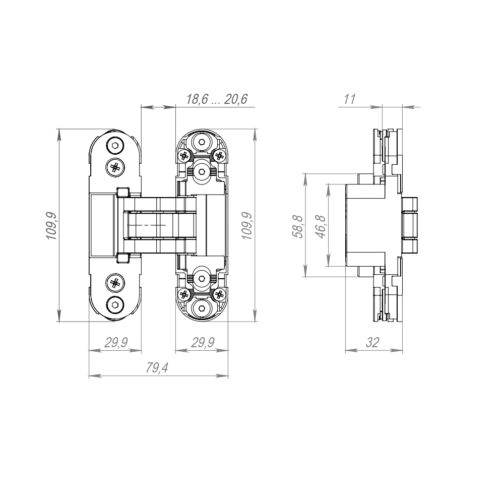 Петля скрытой установки U3D2000.TG AC медь 